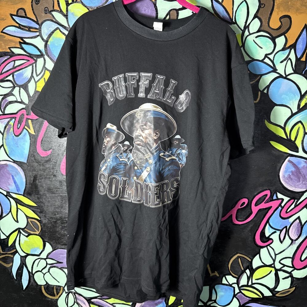 Buffalo Soldiers Tee, Black, Large (looks More Medium)